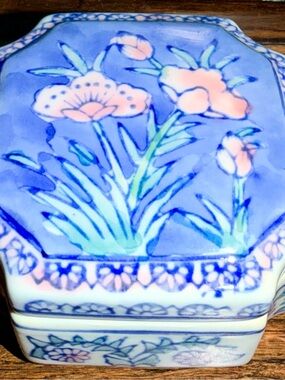 Blue Floral Porcelain Trinket Box